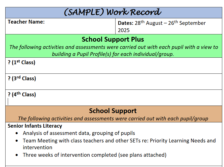 Sample Work Record for Cuntas - FREE Digital Download